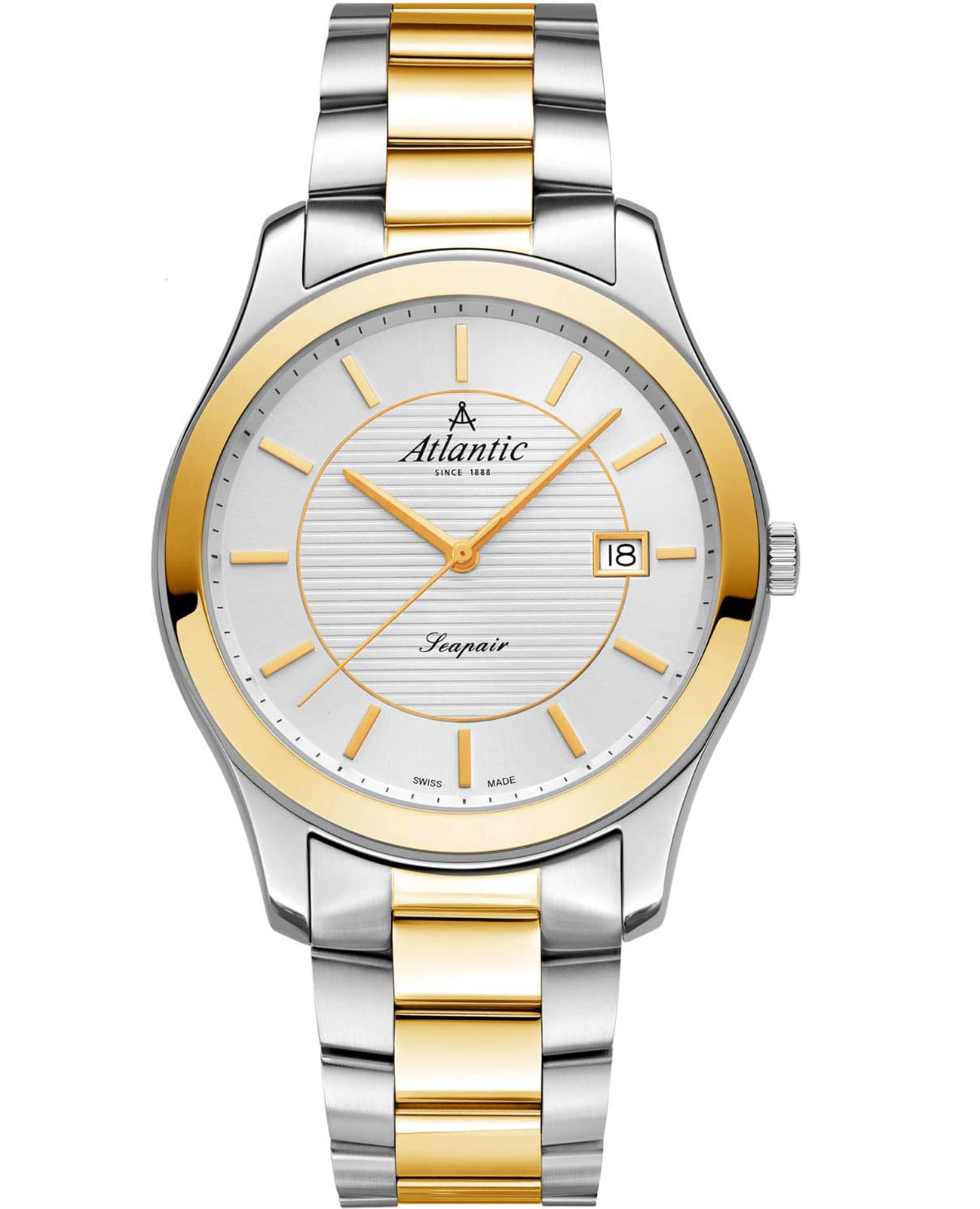 Atlantic Atlantic Seapair 60335.43.21G  60335.43.21G кварцевые мужские часы белый циферблат, браслет нержавеющая сталь с pvd-покрытием — вид спереди